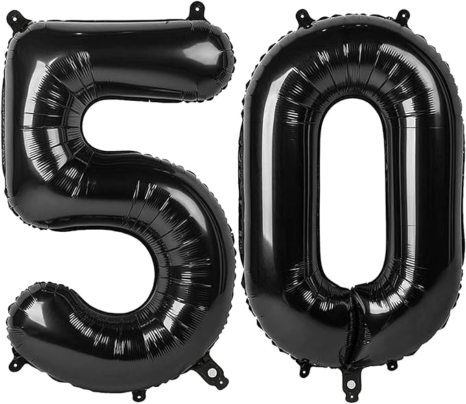 50 Number Balloons, Foil 40 Inch Black 50th Birthday Party Decoration for Men & Women, Big Number Balloons Party Supplies for Engagement Wedding Anniversary