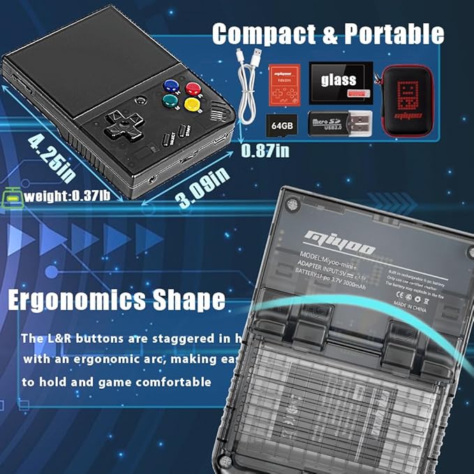 Miyoo Miyoo Mini Plus Retro Gaming Console, Handheld Game Console with 3000mAh Battery 3.5'' IPS Screen, Compatible with a Large Variety of Classic Games. Support WiFi & RTC, Black