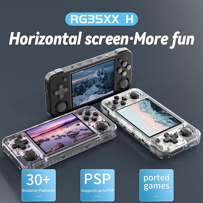 RG35XX H Retro Handheld Game with Linux System, RG35XXH 3.5 Inch IPS Screen Built-in 64G TF Card 5528 Games Support TV Output 5G WiFi Bluetooth 4.2(Transparent Purple)