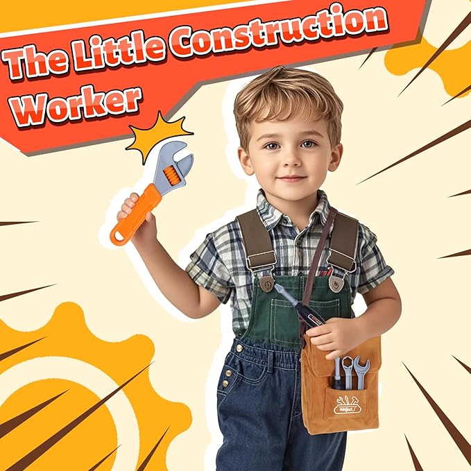 Kids Tool Set,MAGIC4U Toddler Tool Set with Tool Bag,11 Tools Equipements,Pretend Play Construction Kits for Kids Age 3-6 Years Old,Toddler Boy Toys