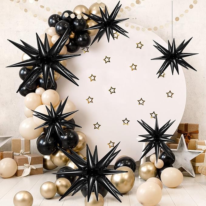 10 Pcs Black Star Balloons Explosion Balloons Foil Cone Balloon Magic for Birthday Wedding Anniversary Party Backdrops Decorations Supplies, 6 Pcs 22 Inches and 4 Pcs 27 Inches