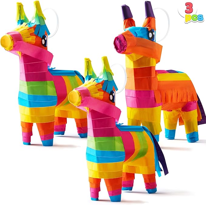 3 pcs Mini Donkey Pinatas 7"x5.5" Cinco De Mayo Rainbow Color for Fun Fiesta Taco Party Supplies, Luau Event Photo Props, Mexican Theme Decoration, Carnivals Festivals, Taco Tuesday Event
