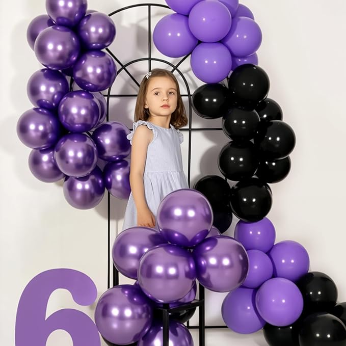 Purple and Black Balloons, 12 Inch Metallic Purple Dark Light Purple Black Confetti Balloon with Star Foil Balloons for Girls Women Birthday Wedding Graduations Party Decorations