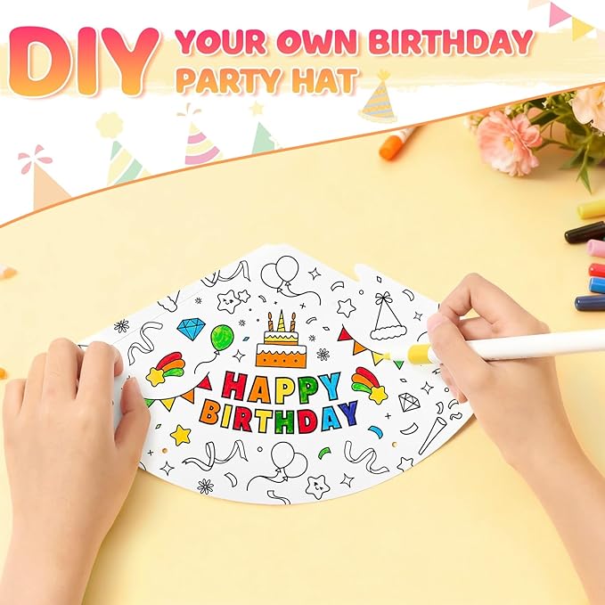 WERNNSAI Birthday Party Hats - 12 Pcs Birthday Party Supplies Cone Hat Headbands Colorful Paper Party Hats for Kids