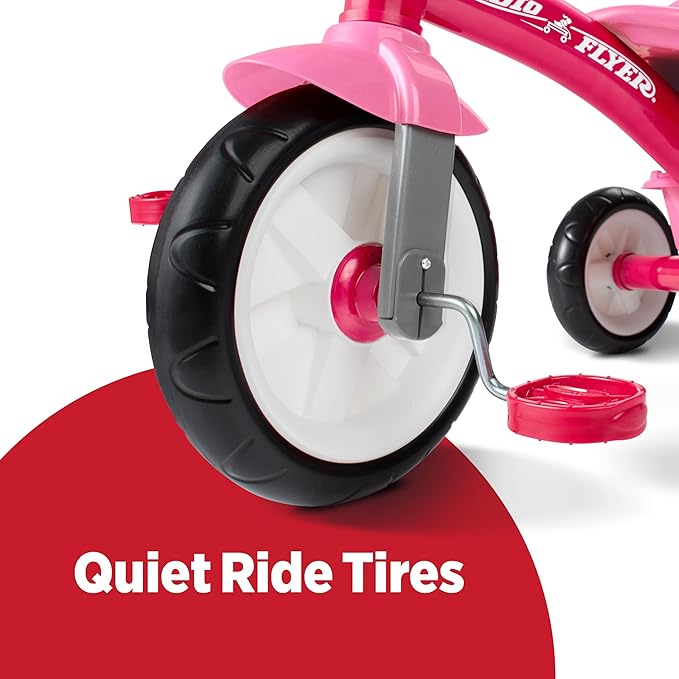 Radio Flyer Pink Rider Trike, Ages 2.5-5, Adjustable Seat, Steel Construction, Quiet Ride Wheels, Storage Bin, Comfort Grip Handlebars, Tricycle for Toddlers, Amazon Exclusive