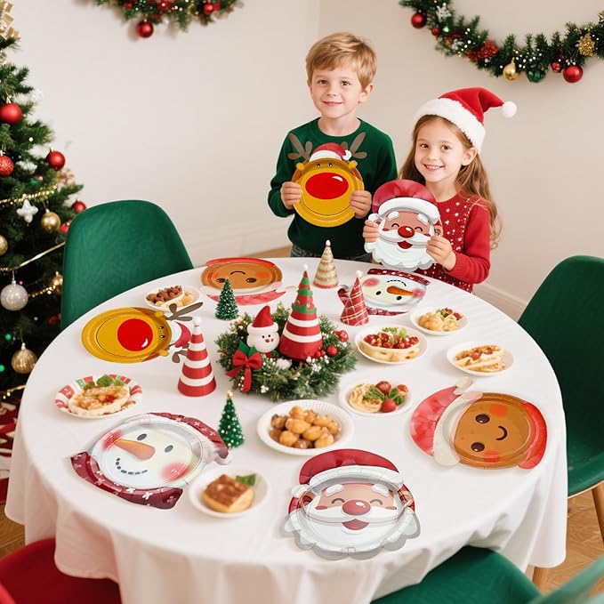 60 Pcs Christmas Plates, Including Gingerbread Santa Snowman Reindeer Plates for Merry Christmas Decorations Xmas Winter Holiday Party Supplies