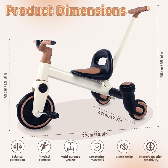 4-in-1 Kids Tricycle, Convertible Drift Trike, Pedal Tricycle for Ages 3-5
