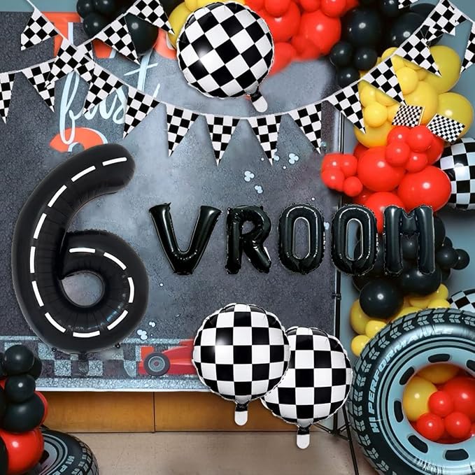 134pcs Race Car Balloon Birthday Party Supplies Decorations for Boys - Racing car Theme Party Supplies Happy Birthday Racecar Number Balloons Garland Kit Birthday Party (Arch, 6)