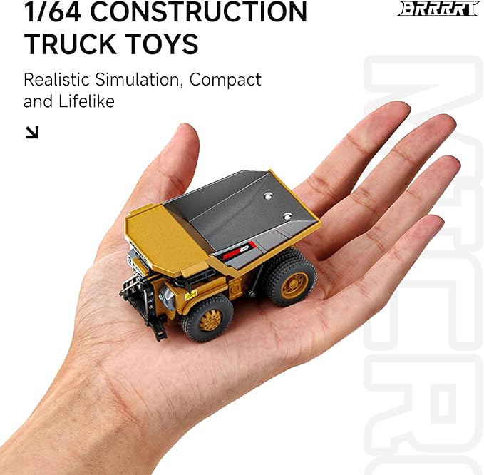 BRRRRT 1/64 RC Dump Truck,Mini Dump Truck Toy,8-Channel Remote Control Toy with Metal Bed & Light, RC Construction Vehicles,Type-C Built-in Battery,Birthday Gifts for Boys and Girls Age 3+