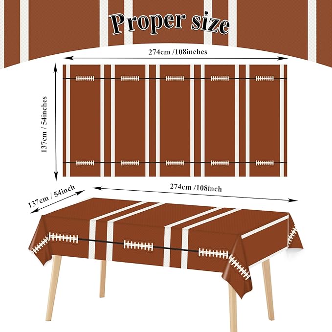 3PCS Football Tablecloths Football Birthday Plastic Table Cloth Party Decorations Football Disposable Table Covers Touchdown Game Day for Rectangle Tables Sports Party Supplies, 54 X 108 Inches