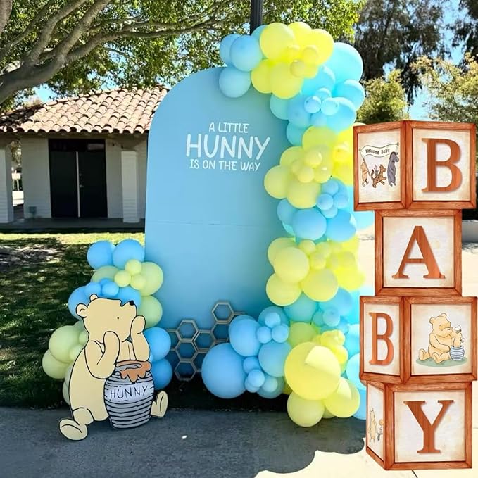 Classic Winnie Baby Shower Boxes Decoration Winnie Baby Boxes For Balloons Arch Decor Newborn Gender Reaveal Supplies Party Photo Props Centerpieces(4 PCS)