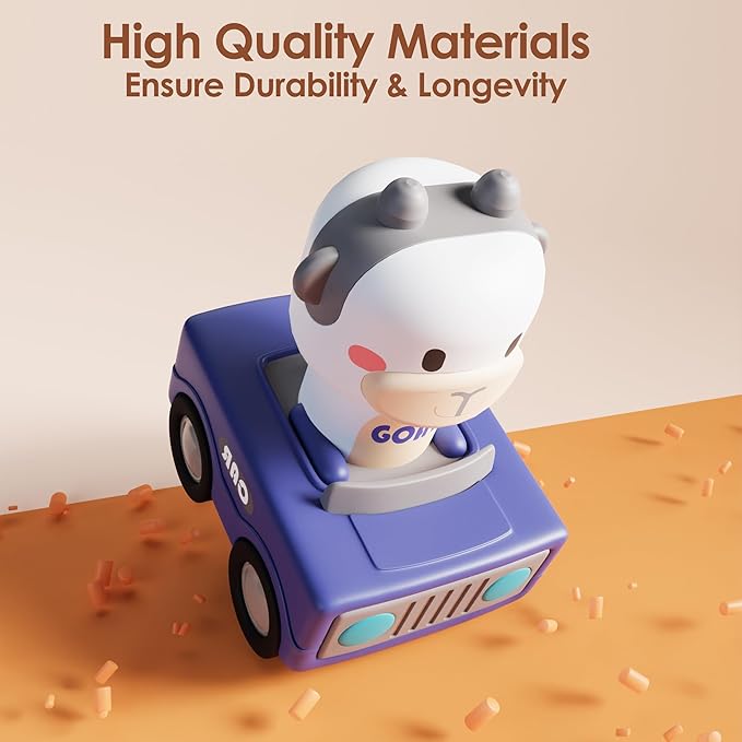 iPlay, iLearn Press to Go Car Toys for Toddlers 1-3, Baby Animal Racing Cars, Infant Play Vehicle Set, Baby Push Go Friction Car Toys for 6-9-12-18 Months, 1st Birthday Gifts for 1-2 Years Old Boys