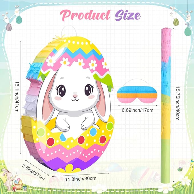 Bunny Easter Egg Piñata with Blindfold, Bat and Filler, Funny Cute Bunny Party Favors for Cute Easter Egg Theme Adults Party Supplies Decoration
