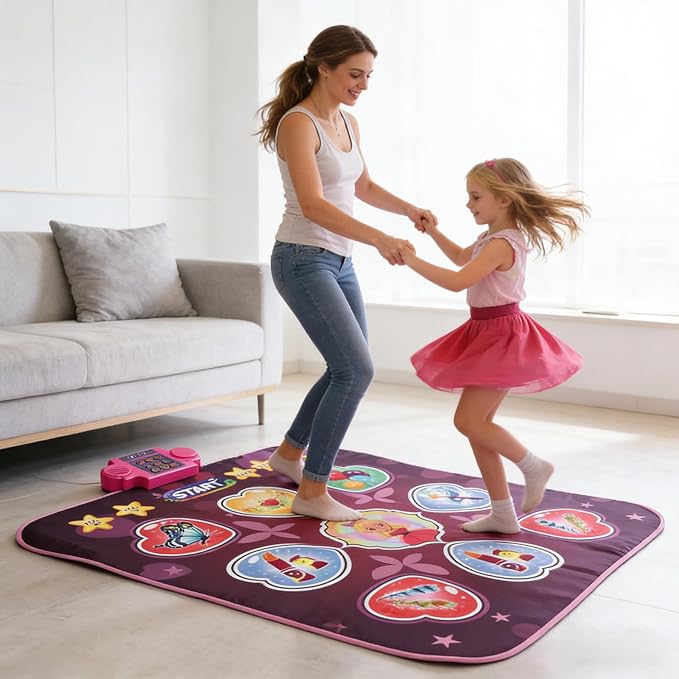 Dance Pad, Electronic Music Mat with LED Lights, Foldable Nonslip Playmat with 80 Sounds, Interactive Fun for Kids Ages 3 to 12 (Pink)