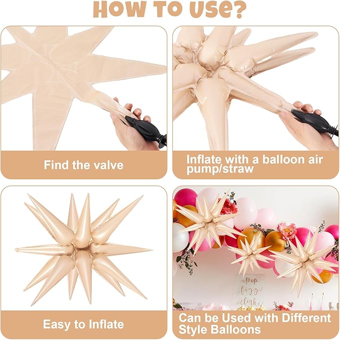 10 Pcs Caramel Star Balloons Explosion Starburst Balloon Foil Cone Balloons Magic for Birthday Wedding Anniversary Party Backdrops Decorations Supplies, 6 Pcs 22Inches and 4 Pcs 27Inches
