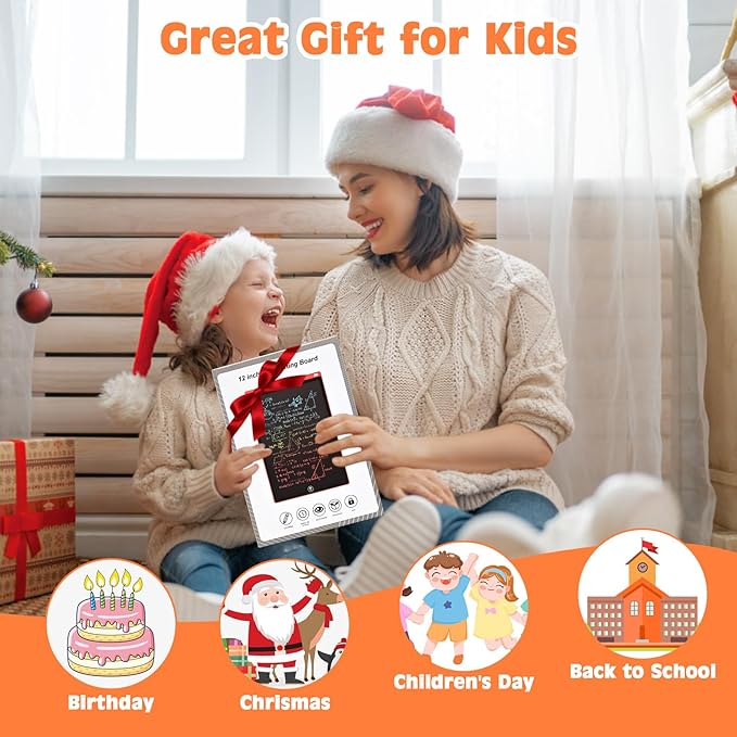 cimetech LCD Writing Tablet, Toys Gifts for 3-8 Year Old Girls Boys, 12 Inch Colorful Drawing Pad for Kids Doodle Board, Christmas Stocking Stuffers Birthday Gifts for Toddler Travel Activities, Black
