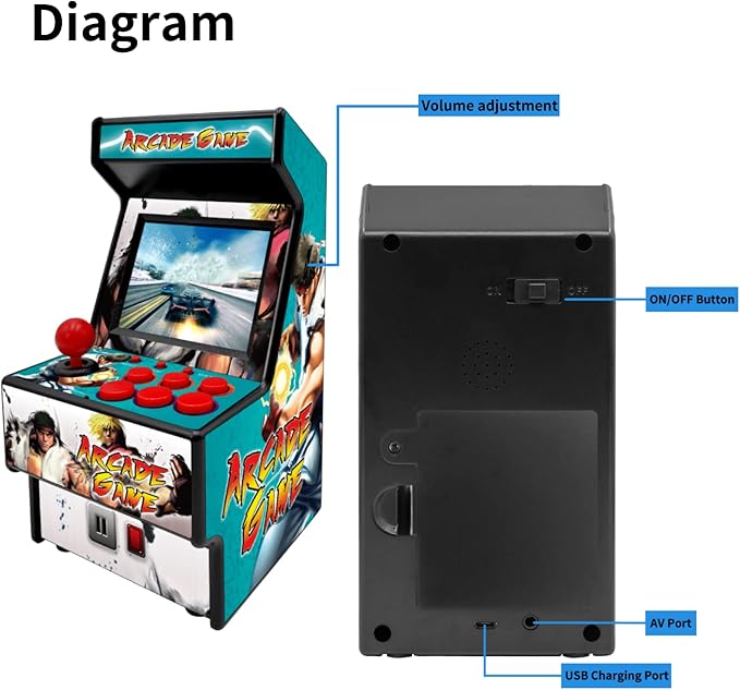 Mini Arcade Games Machine - 156 Retro Games Console Playable - 2.8 Inch Screen Handheld Gaming Device Support AV Output - Electronic Birthday Xmas Gift for Kids Adults (Blue)