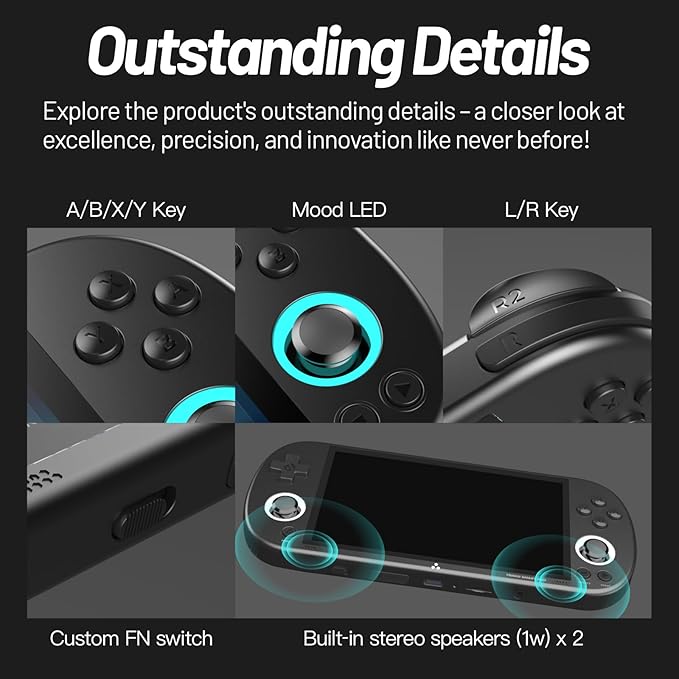 Trimui Smart Pro Handheld Game Console 4.96-Inches Display Game Console, Linux System with Allwinner A133P Processor Built-in 64G TF Card Black