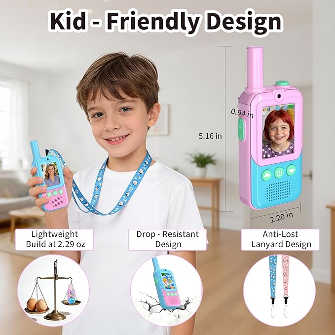 Video Walkie Talkies for Kids 2 Pack, 500ft Range Rechargeable Kids Walkie Talkies with HD Camera & 4 Voice Changer, 2 Way Radio Toys for 3-12 Year Old Girls Boys for Camping Outdoor Adventure