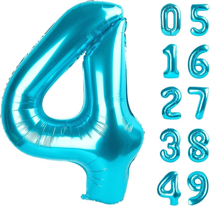 40 Inch Blue Large Number 4 Birthday Balloon, Giant Number Four 14 24 34 40 44 Balloons, Blue Foil Mylar Big Balloons for Anniversary Graduation Supplies Decorations