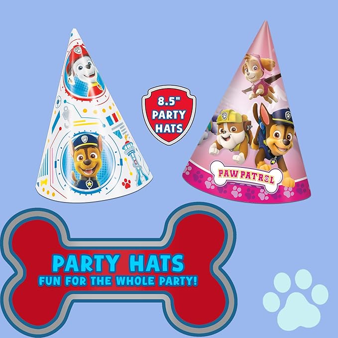 Unique Paw Patrol and Paw Patrol Girl Party Hats 16 Party Hats with Celebrate With Me Sticker | Kids Birthday Party Supplies