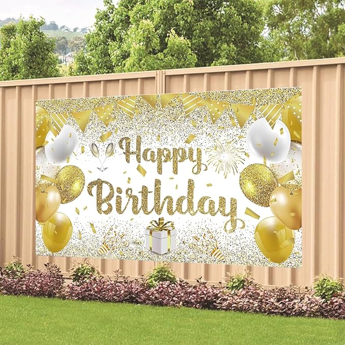 Gold Birthday Party Backdrop Gold Happy Birthday Banner Photography Background for Home Decorations Party Supplies 70.8 x 47.2 Inch