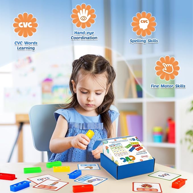 Aizweb CVC Word Games Kindergarten,Phonics Games for Kids Ages 3-8,CVC Pop its with Flash Cards for Preschool Special Education Classroom Supplies,Reading&Spelling Activity Manipulatives for Teachers