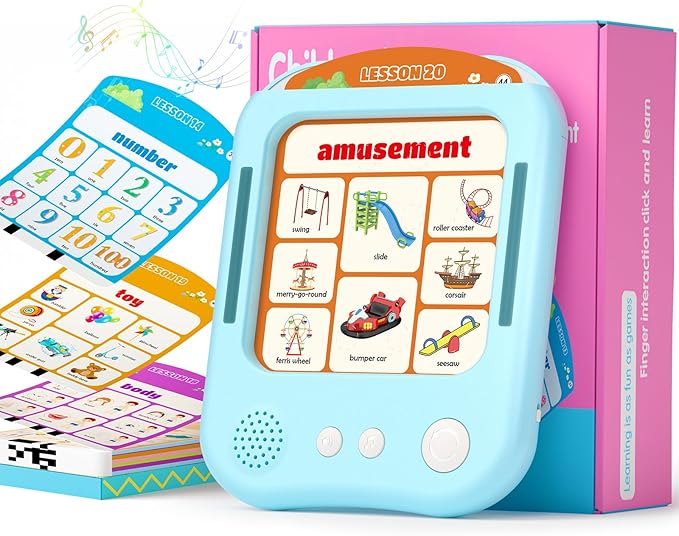 Interactive Educational Learning Tablet Toy for Kids,Screen-Free Phonics Learning Toy with 30 Flash Cards for Alphabets, Numbers, Words, Animals, Learn to Read for Boys Girls 3-5 Years Old, Blue