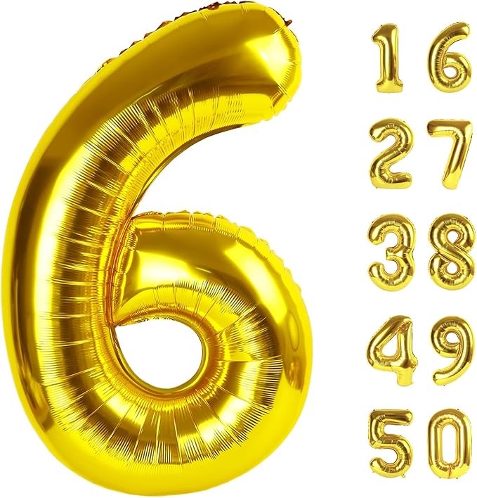 40 Inch Gold Balloon Number 6 Balloon,6 Foil Mylar Helium Large Digital Balloon Gold Birthday Numbers Jumbo Balloons 16th or 61st Anniversary Party Decorations Supplies