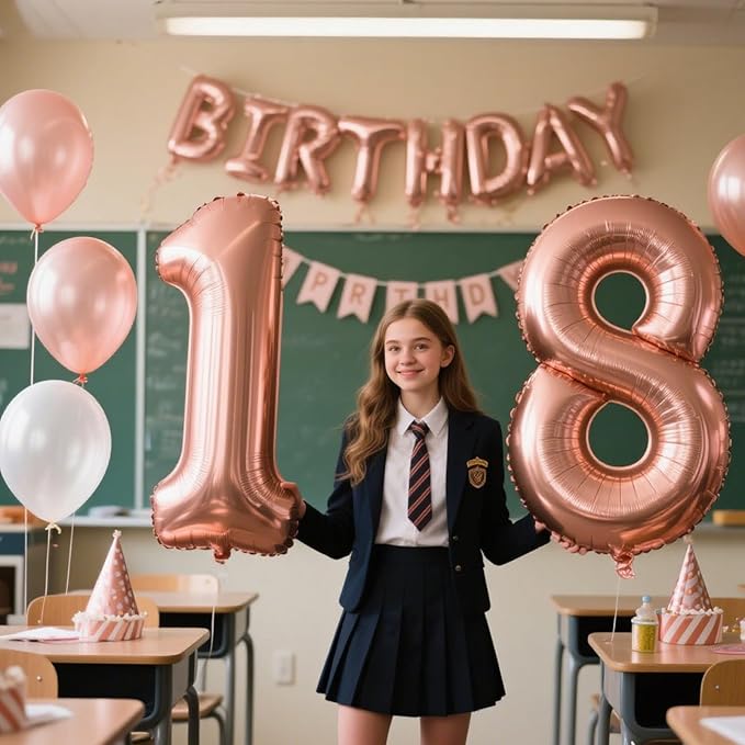 40 Inch Rose Gold Balloon Number 18 Balloon,Jumbo Mylar Foil Helium Balloon for 18 Digital Balloons for Birthday Party,Wedding Anniversary Party Decorations