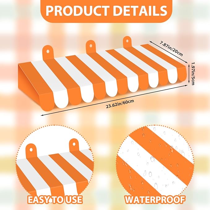 2 Piece Circus Awning Decoration 3D Carnival Tent Awning Wall Decorations for Circus Theme Party, Carnival Stand, Party Favors Supplies (Orange and White)
