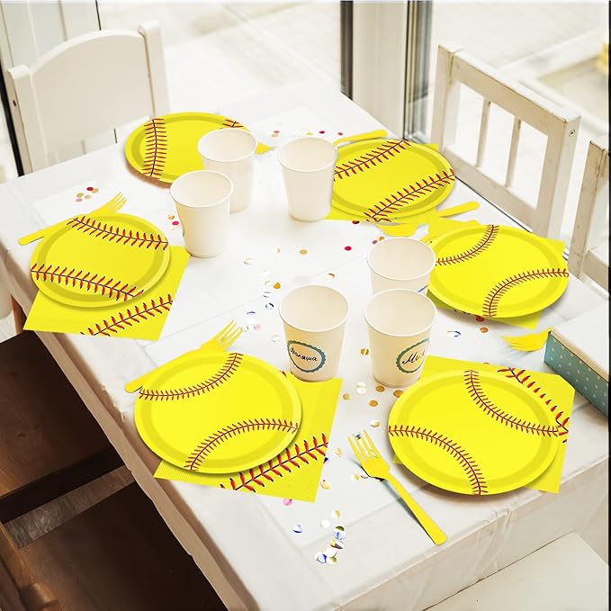 50 Guests Softball Plates and Napkins Party Supplies Softball Party Decorations Disposable Tableware Set Sport Birthday Baby Shower Dinnerware Favor for Kids, 200PCS