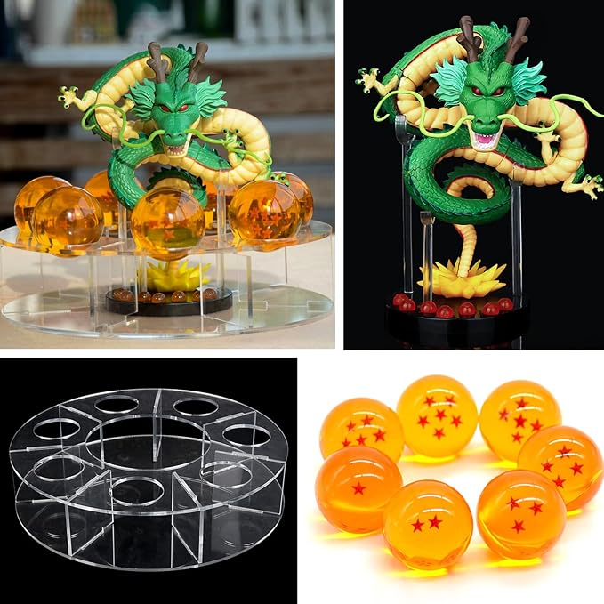 The Novel Children's Toy Dragon Transparent Play Balls Set Contains Dragon Statue + Ball 4.3cm + Acrylic Base + LED Disc+Gift Box Star can be Used as Home Decoration, Birthday Gifts and Toys
