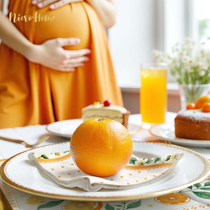 Little Cutie Baby Shower Party Supplies, 24 PCS Little Cutie Napkins Green Orange Fruit Theme Paper Napkins for Citrus Birthday Party Baby Shower Spring Summer Christmas Dinner Decoration