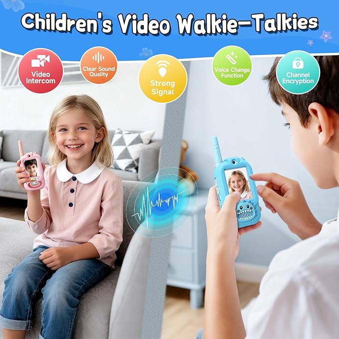 Video Walkie Talkies for Kids, Handheld 2 Pack Rechargeable Video Intercom Kids Walkies Talkies, Indoor Outdoor Toys for Family Games, Outside, Camping, Hiking for Boys Girls Ages 3-12 (bd/pu co)