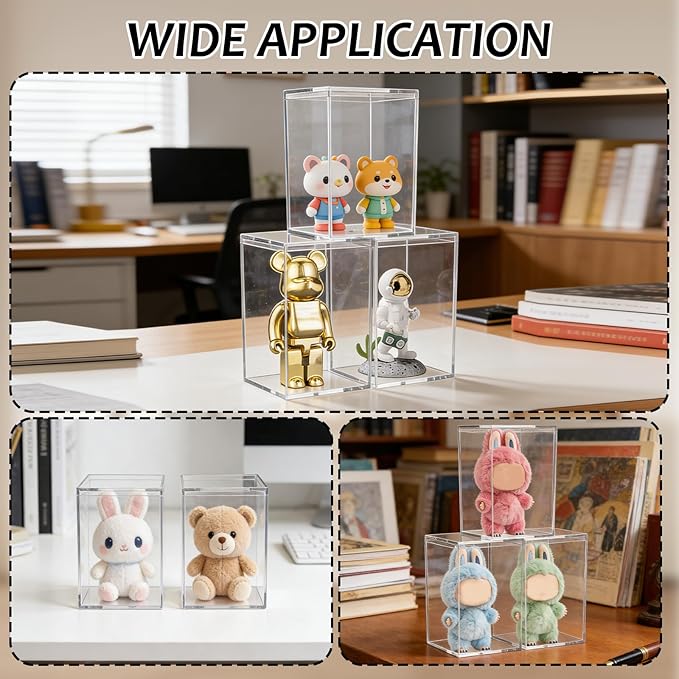 3 Pack Clear Plastic Stackable Display Case with Lid Display Case Compatible with Labubu POP MART Acrylic Clear Display Box Shelf Figure Display Case for Plush Collectibles Action Figures