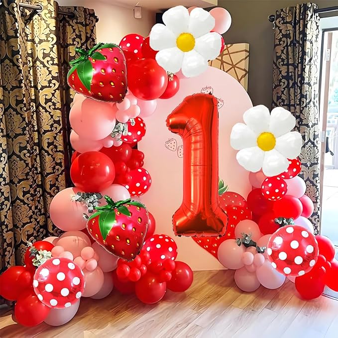 Strawberry Balloons Berry First Birthday Decor, 40 Inch Mylar Red One Balloons, Strawberry Balloon for Berry First Birthday Balloons for Girls, Strawberry 1st Birthday Decorations
