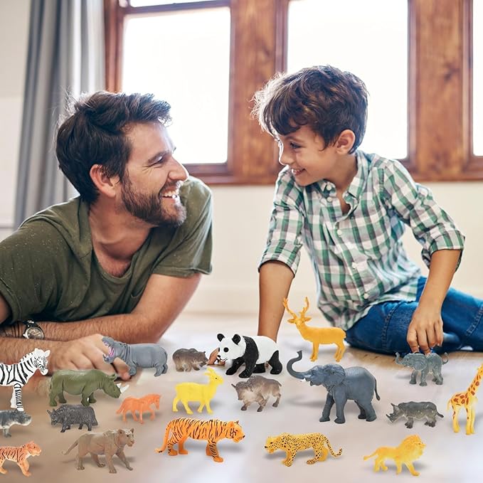 24Pcs Safari & Zoo Animals Figures, Realistic Plastic Animal Toys Set for Kids 1 2 3, Educational Jungle Animals Figures Playset, Party Supplies Birthday Gifts for Toddlers Boys Girls