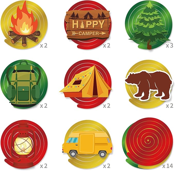 30 Pieces Camping Birthday Party Hanging Decorations, Happer Camper Hanging Swirls Decorations Foil Ceiling Streams Camping Theme Adventure Woodland Wile One Baby Shower Retirement Party Supplies