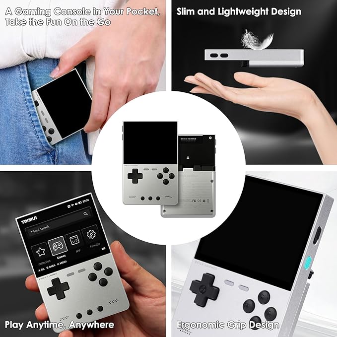 Trimui Brick Hammer Handheld Game Console,3.2 Inch IPS Classic System and 3000mAh Battery Retro Video Games Consoles,with 64G TF Card and Wireless Networt Console Casual Game Console(Silver)