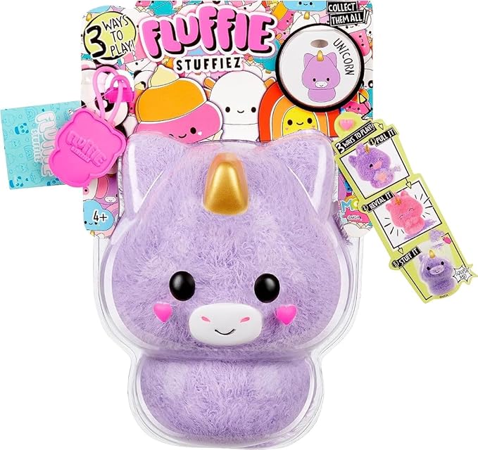 Fluffie Stuffiez Unicorn Small Collectible Feature Plush - Surprise Reveal Unboxing with Huggable ASMR Fidget DIY Fur Pulling, Ultra Soft Fluff