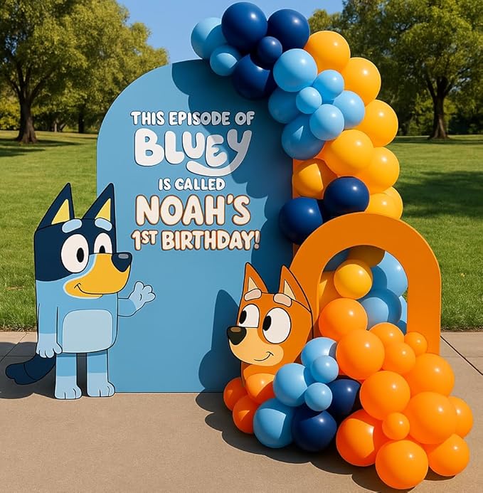Blue Dog Balloon Arch Garland Kit for Boys Girls Wackadoo I'm Two Birthday Puppy Pawty Dog Birthday Daisy Flower Groovy Party Decorations (Night Blue Orange)