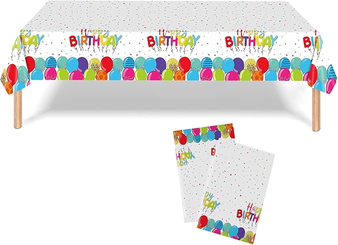 Happy Birthday Tablecloth 54×108 Inch, Colorful Balloon Plastic Table Cover, Waterproof Disposable Birthday Party Tables Decoration, Cute Table Cloth for Kids Birth Day Celebration