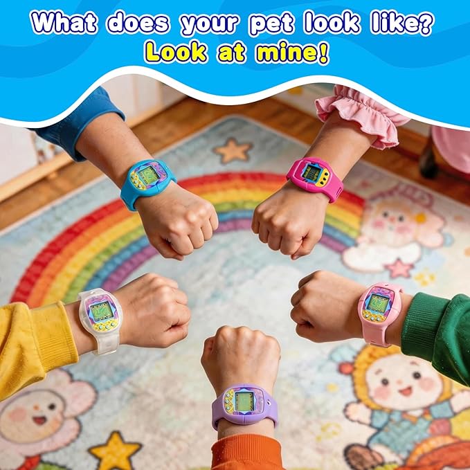 Soft Silicone Wristband for Tamagotchi Original, for Gen 1/2, Neon, Retro Flowers, 90s, Fresh Strawberry, Adjustable Anti-Drop Strap for Kids, Teens, Adults, Parents & 90s Nostalgia Lovers (Blue)