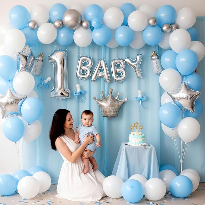 LovesTown 110PCS Latex Balloons 12inch Party Balloons Arch with Ribbon for Birthday Baby Shower Wedding Party Decorations Blue (Pack of 2)
