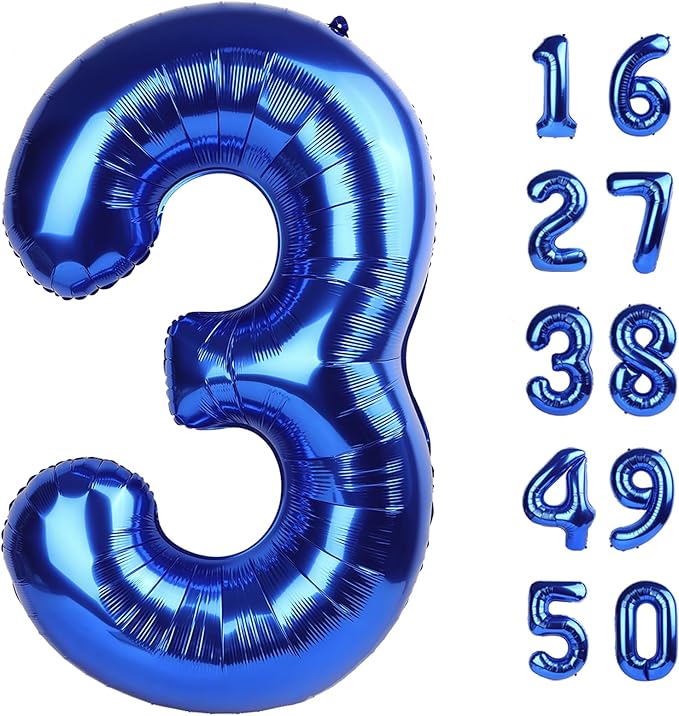 40 Inch Number Blue 3 Balloon,Large Dark Blue Foil Number Balloons 3rd 13 23 30 for Boys Girls,Digit Three Balloons Birthday Anniversary Events Party Decorations Supplies