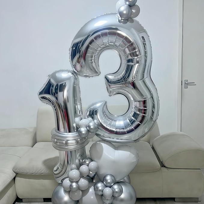 Silver 12th Birthday Balloons for Boys, 40 Inch Mylar Self Inflating 12 Balloon Number, Big Foil 1 and 2 Helium Balloons for Women Girls 21st Birthday Party Decorations Anniversary Decor Supplies