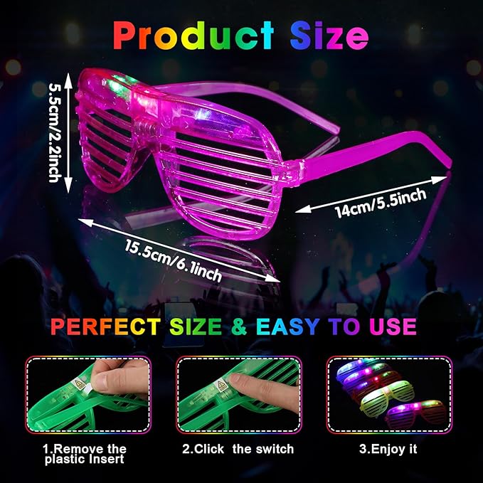 Honoson 120 Pcs LED Glasses Light Up Glasses Glow in the Dark Party Supplies Glow Sticks Sunglasses Neon Favors for Adult Wedding Birthday Rave Carnival (10 Color)