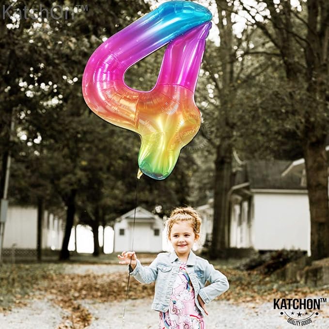 KatchOn, Giant Rainbow 4 Balloon Number - 40 Inch | Number 4 Balloons for Birthdays | 4 Year Old Balloon for 4th Tie Dye Birthday Decorations Girl | 4 Number Balloons for Anniversary Decorations