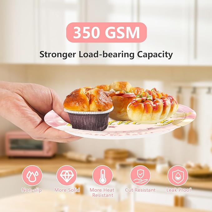 96Pcs Blush Beige Birthday Party Decorations Boho Dusty Pink Plates and Napkins Pink Rose Gold Glitter Happy Birthday Tableware Set for Women Girls Bridal Shower Wedding Party Supplies, Serves 24